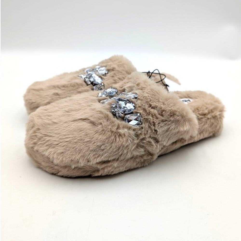 Abound Karta Faux Fur Rhinestone Slippers Shoes Women's Taupe Size US5-6
